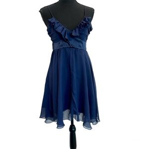 LAUREN U navy blue sweetheart neckline ruffle frill chiffon babydoll dress Sz S